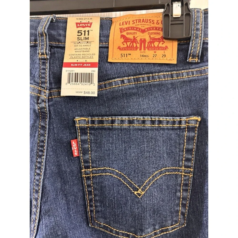Boys Levi's 511 Slim Fit Jeans Size 14 (27x29) New With Tags